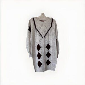 Next Sweater Dress Cream Maroon Argyle NWT Size Medium Acrylic Wool Nylon